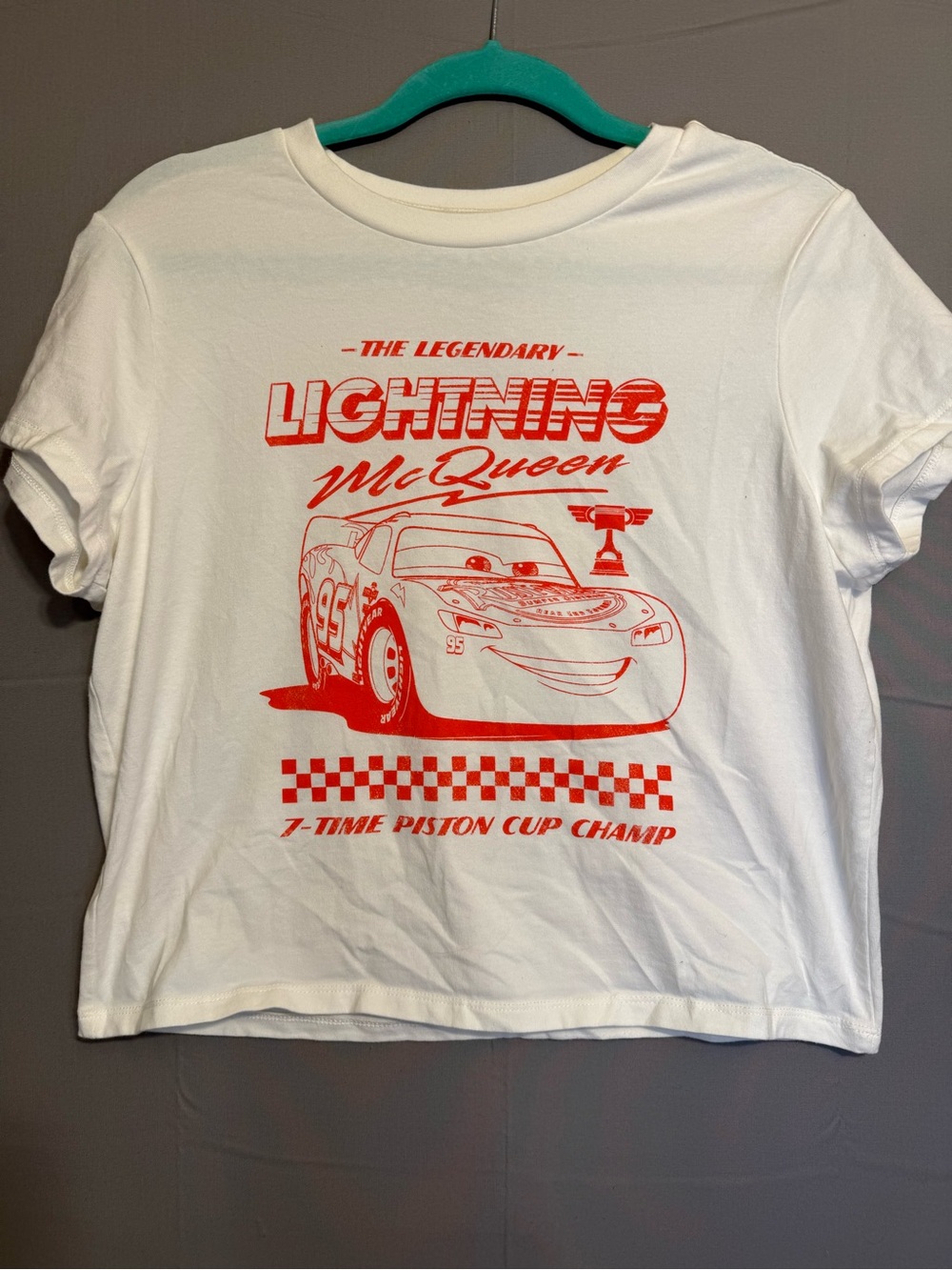 White Short Sleeve Tee with Red Lightning McQueen Graphic